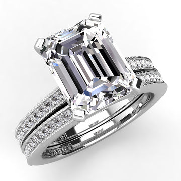 Emerald Diamond Engagement Ring Set .21ct